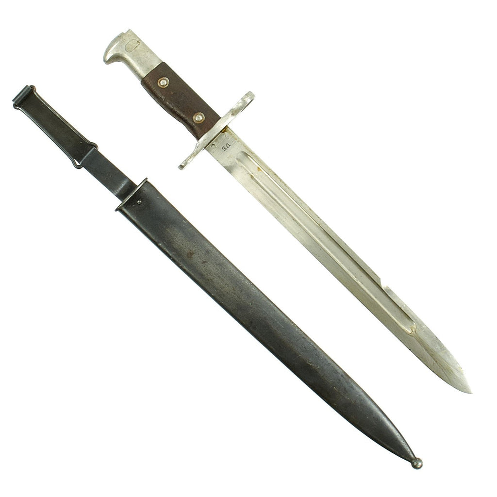 Original U.S. Pre-WWI M1892 Bayonet and Scabbard for Springfield Krag-Jørgensen Rifles - dated 1902 Original Items