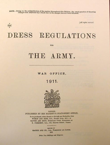 Manual: Dress Regulations of the British Army 1911 New Made Items