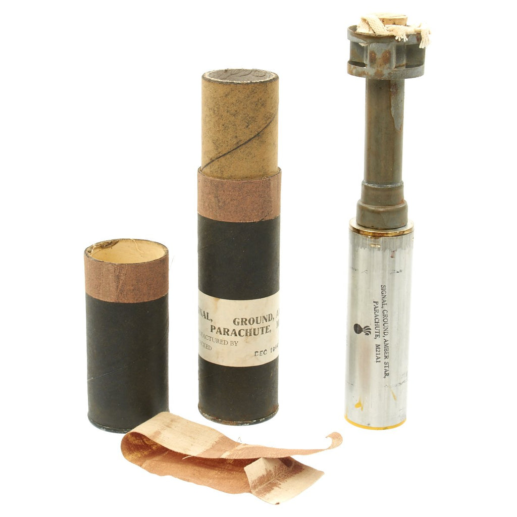 Original U.S. WWII M21A1 Amber Star Signal Parachute Flare in Tube- New Old Stock Original Items