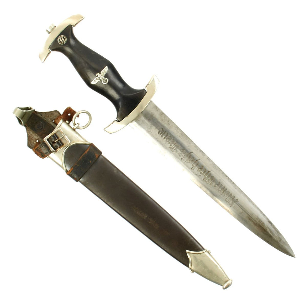 Original German WWII Model 1933 Early SS Dagger by Heinrich Böker &Co. with Vertical Leather Hanger Original Items