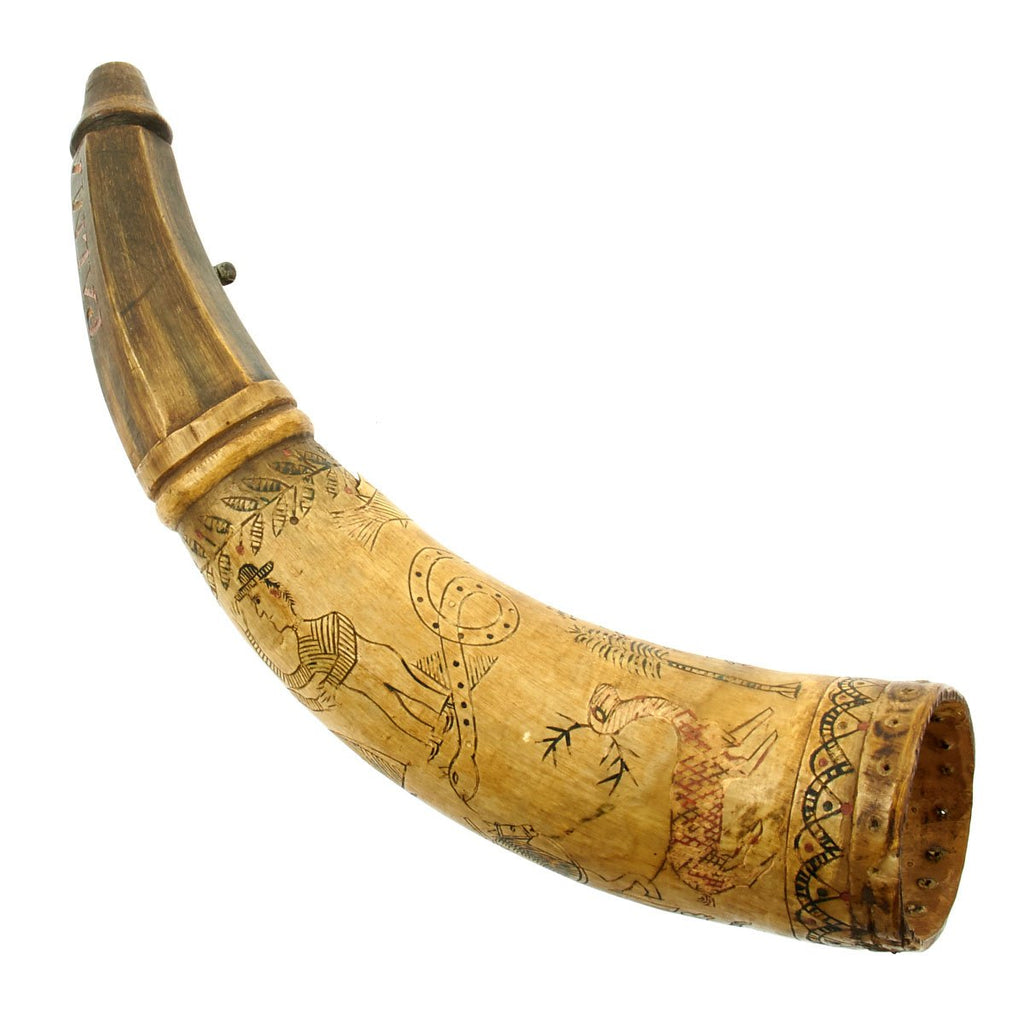 Original Portuguese Napoleonic Era Heavily Engraved and Named Powder Horn - c.1750-1800 Original Items