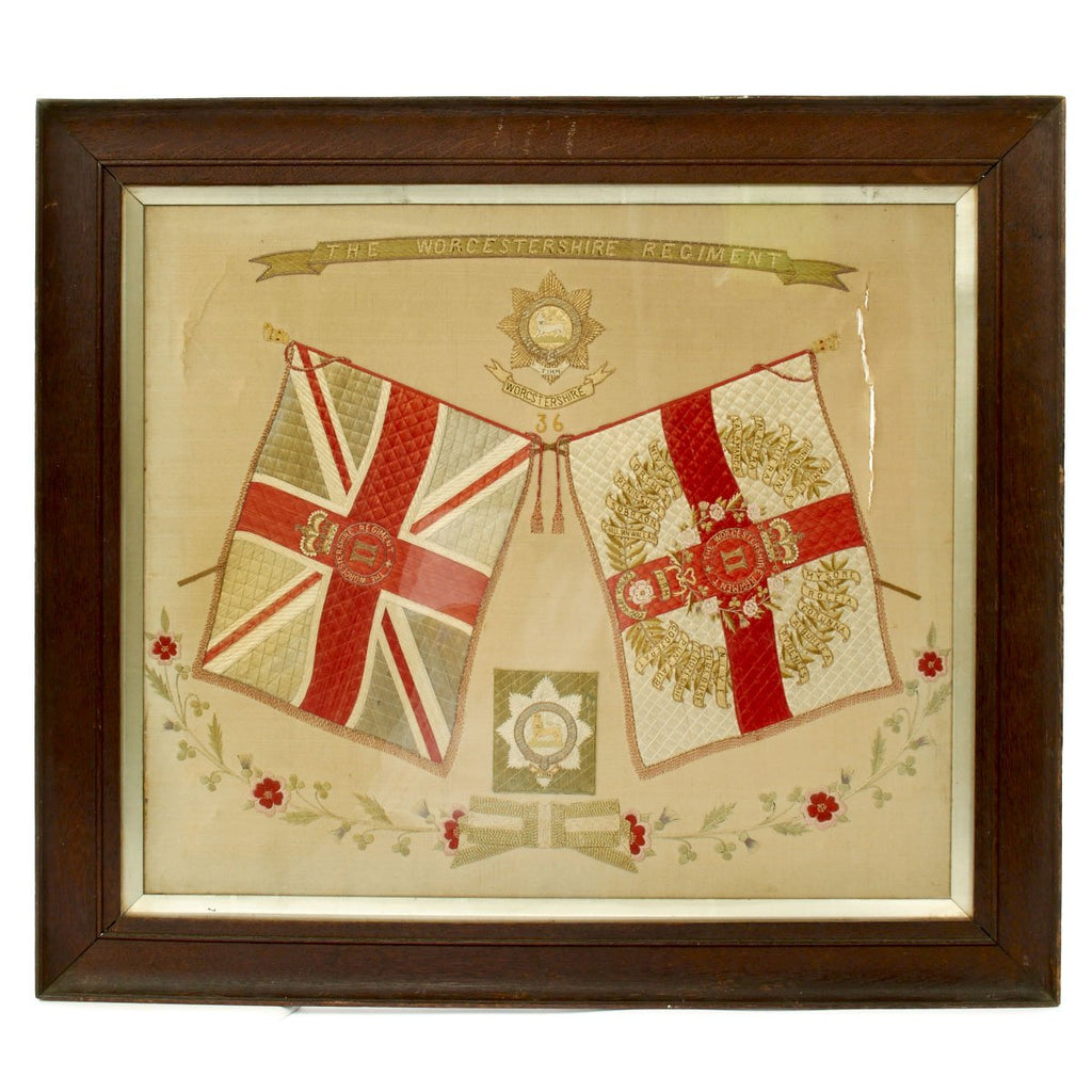 Original British Late Victorian Silk Framed Banner from the Worcestershire Regiment 2nd Battalion Original Items
