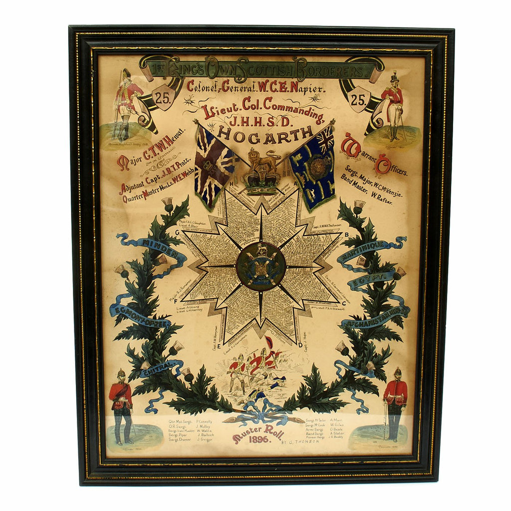 Original Scottish Framed 1st King's Own Scottish Borderers Regiment Muster Poster dated 1896 Original Items