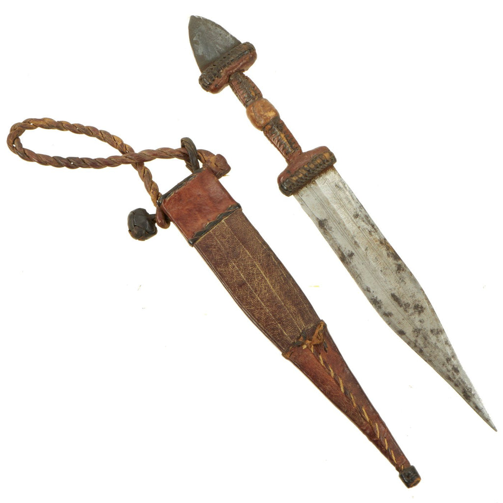 Original Sudanese Mahdi Dervish Arm Dagger with Skull Crusher Pommel and Tooled Leather Scabbard - c.1880 Original Items