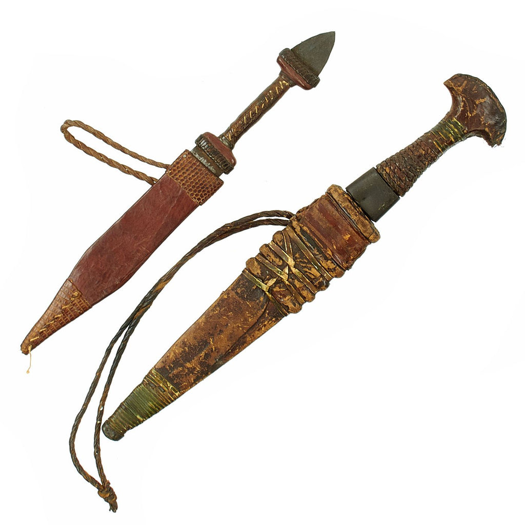 Original Set of Two Sudanese Mahdi Dervish Arm Daggers with Tooled Leather Scabbards - c. 1885 Original Items