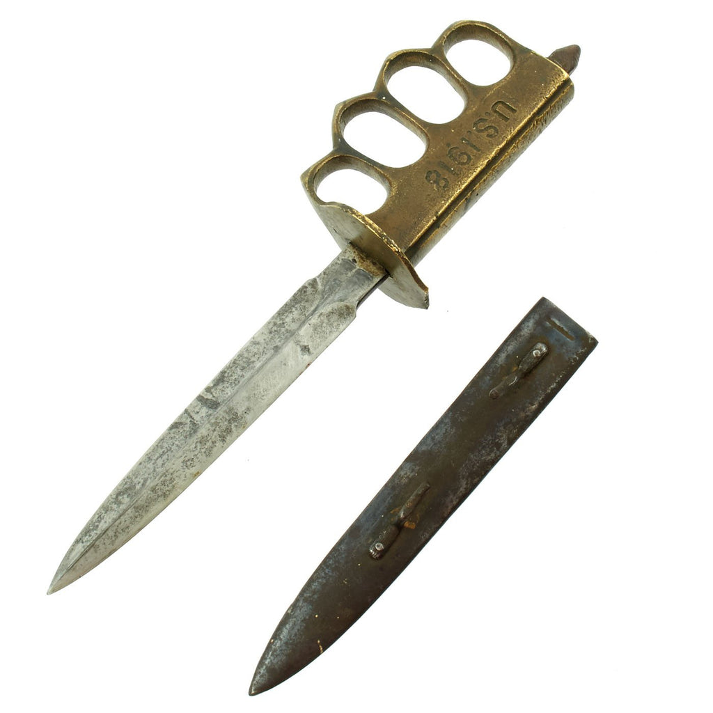 Original U.S. WWI Model 1918 Mark I AU LION Trench Knife with Scabbard Original Items