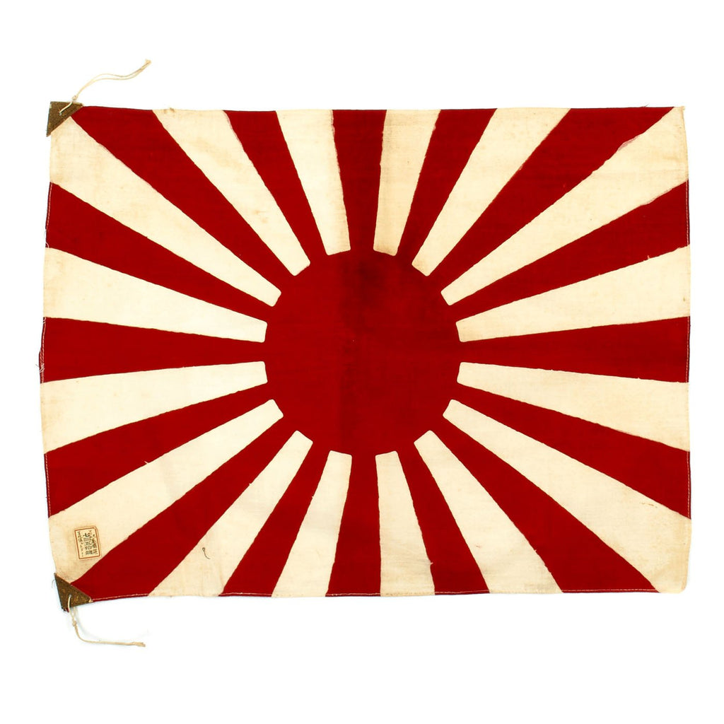 Original Japanese WWII Cloth Rising Sun Army War Flag with Paper Tag - 26" x 20" Original Items