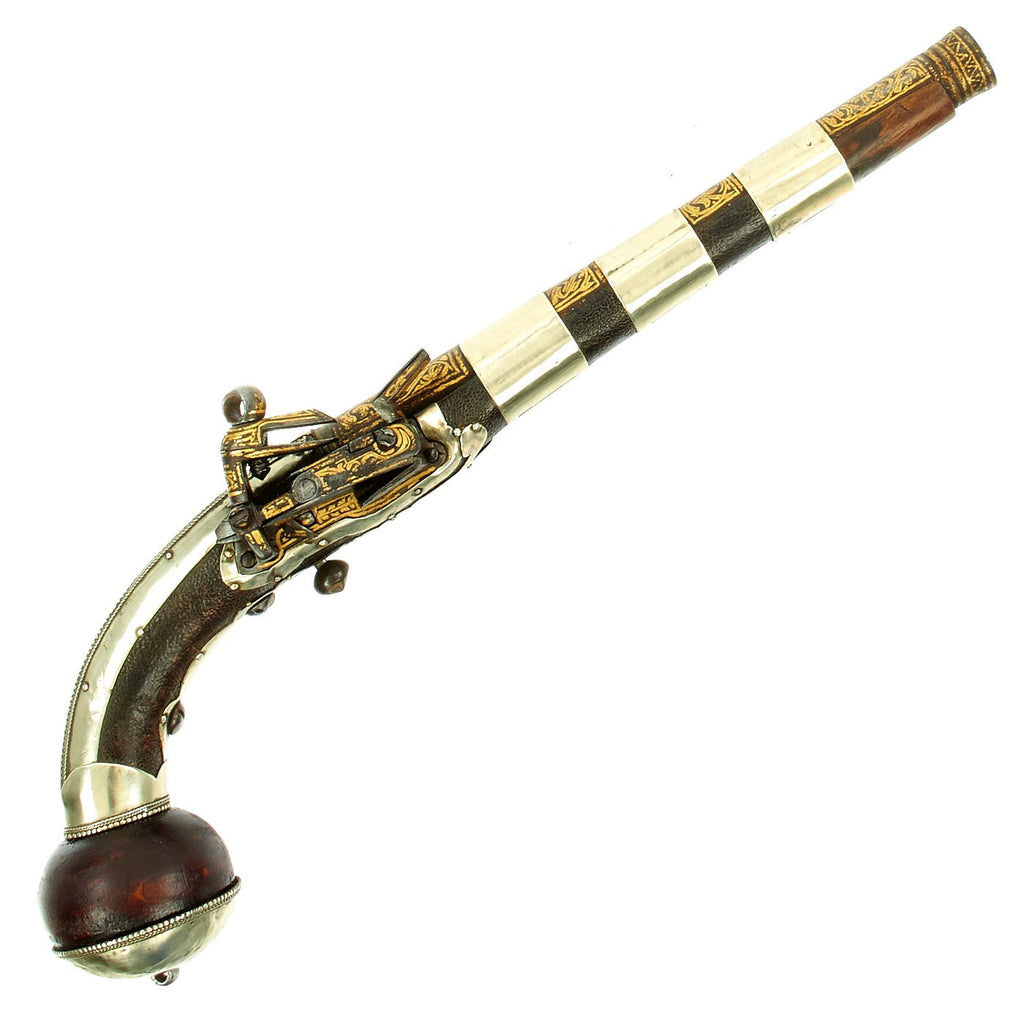 Original 18th Century Cossack Silver-mounted Miquelet Ball Butt Pistol with Gold Inlay c.1760-1800 Original Items