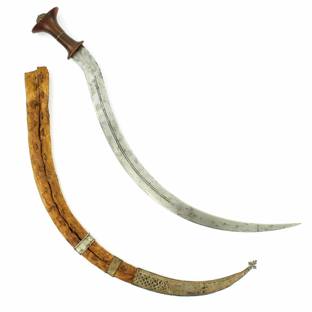 Original 19th Century Abyssinian Ethiopian Shotel Sword with Silver Mounted Scabbard circa 1850 Original Items