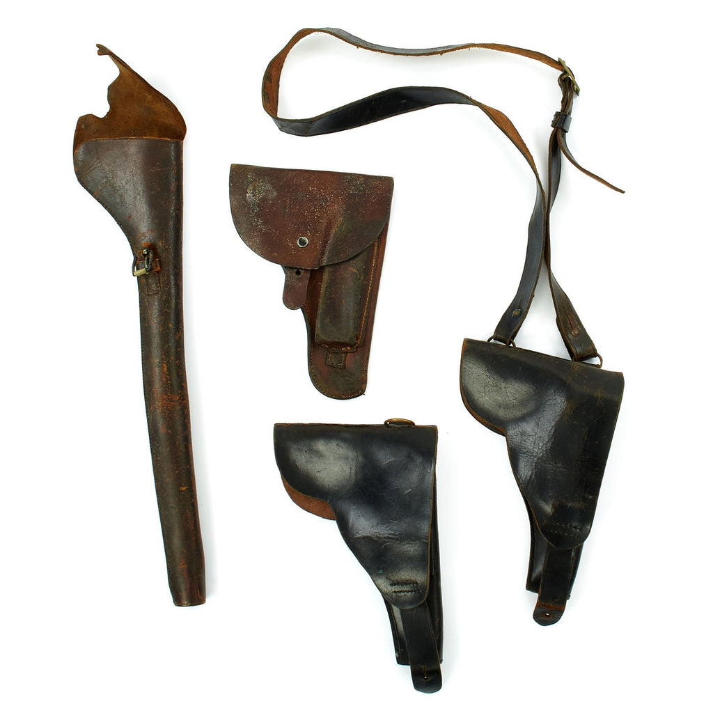 Original Group of Four Leather Holsters Victorian Era to Cold War - Circa 1890 - 1950 Original Items