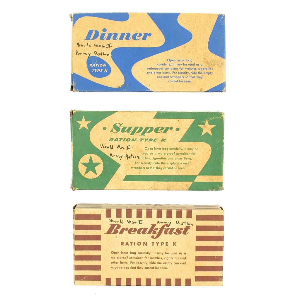 Original U.S. WWII Unissued K-Ration 3 Meal Units - Breakfast, Supper, Dinner Original Items