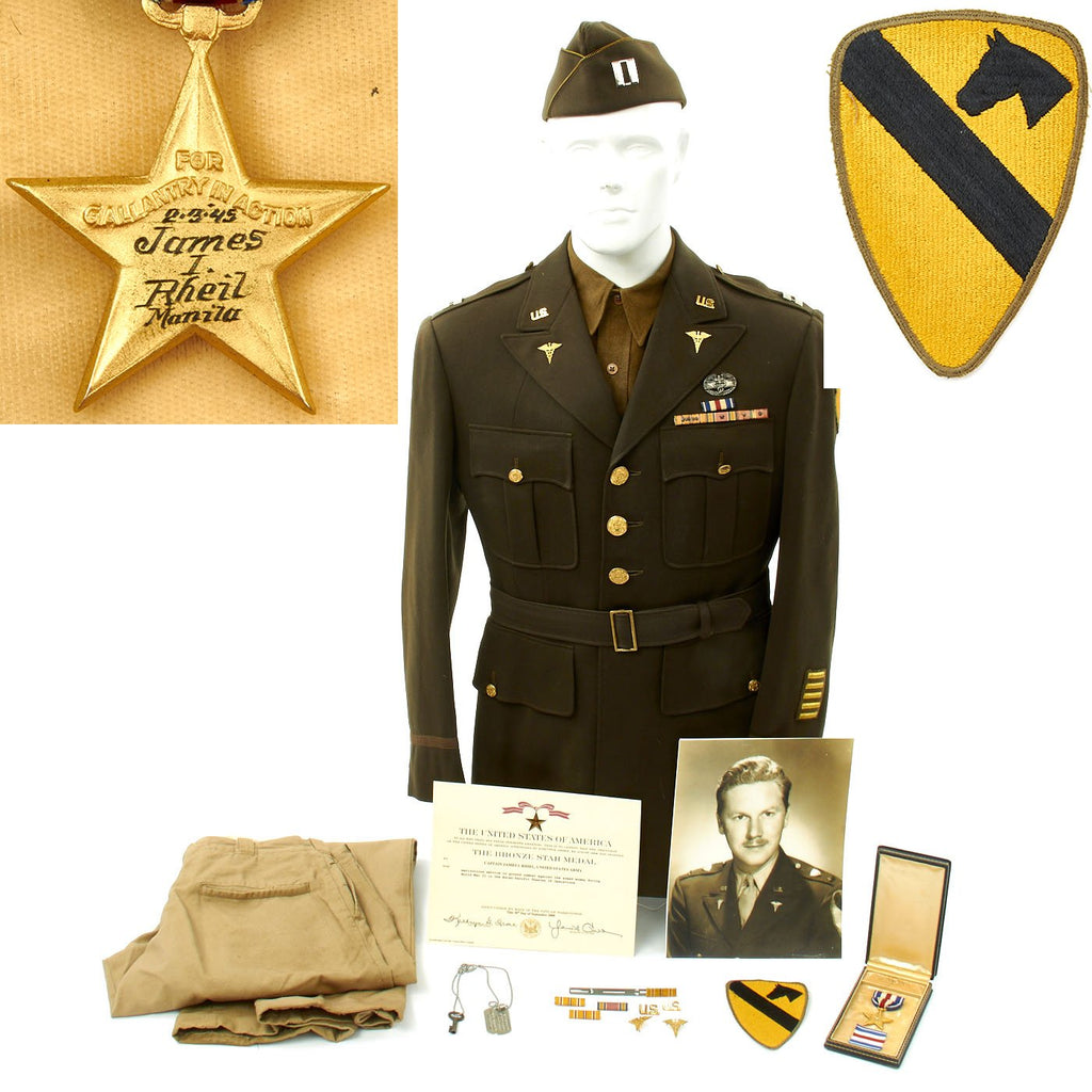 Original U.S. WWII 1st Cavalry Division Combat Medic Surgeon Engraved Silver Star Grouping Original Items