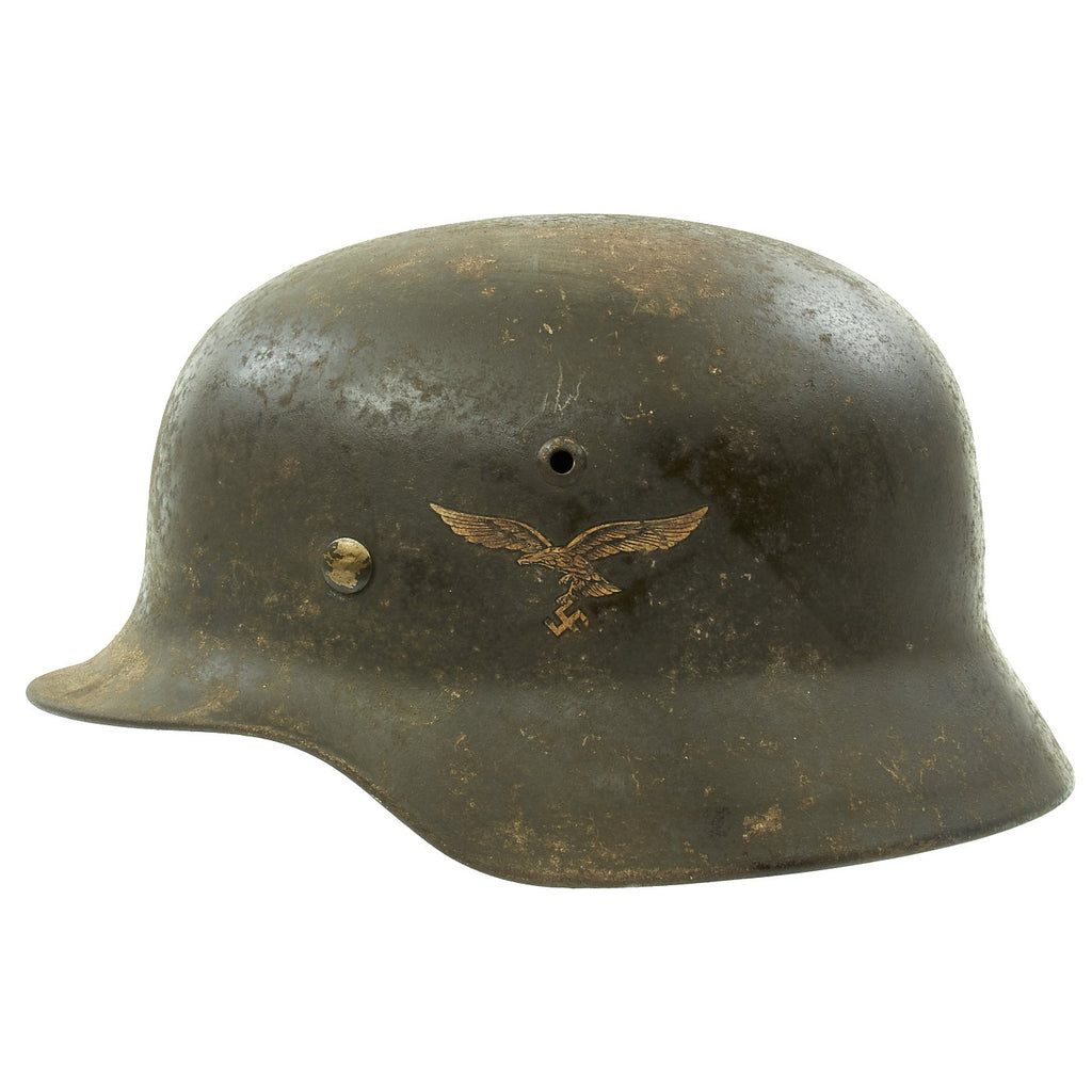 Original German WWII Luftwaffe M35 Double Decal Helmet with Size 58 Liner - marked Q66 Original Items