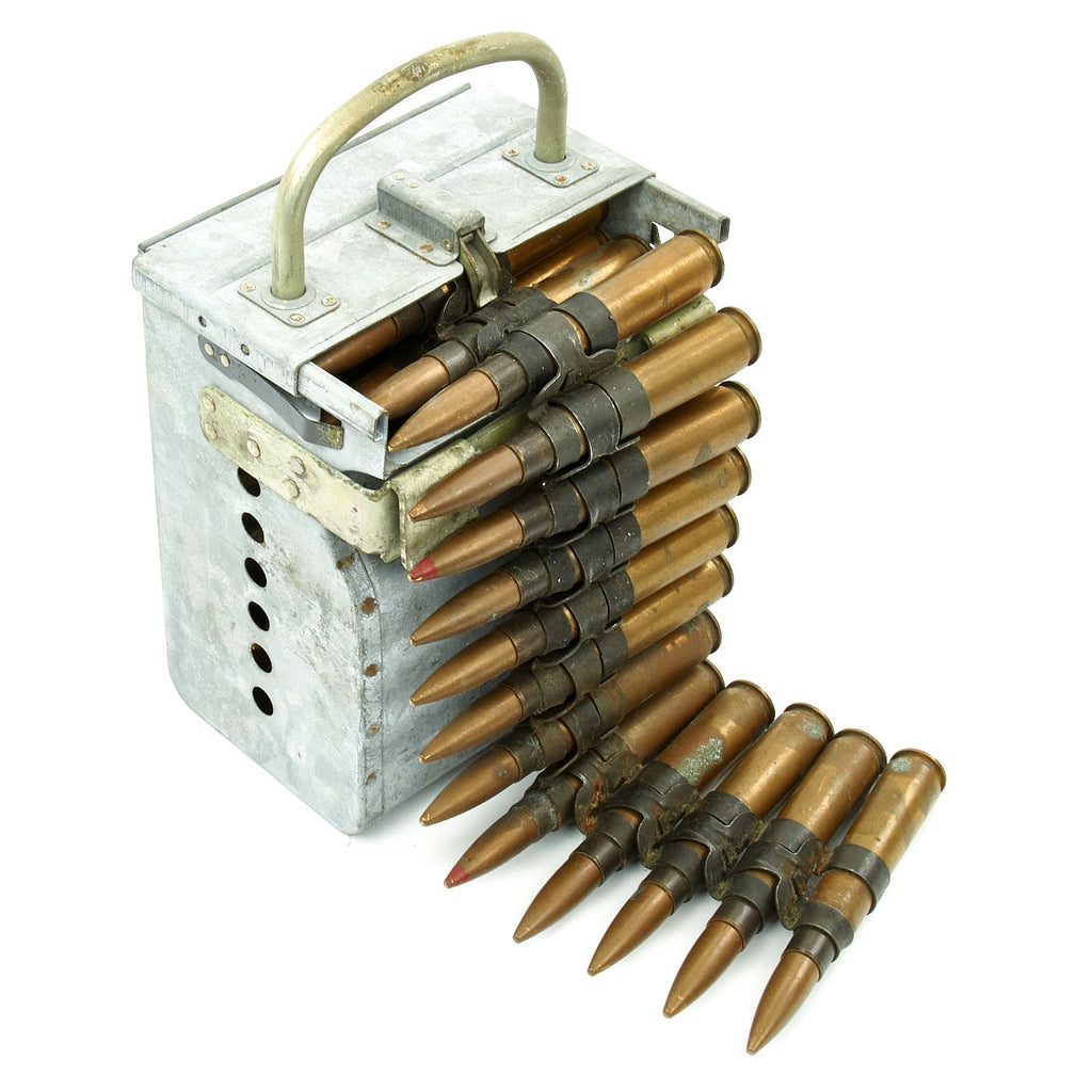 Original U.S. WWII B-17 B-24 Aircraft .50 Cal 30 Round Ammunition Box with Inert Rounds Original Items