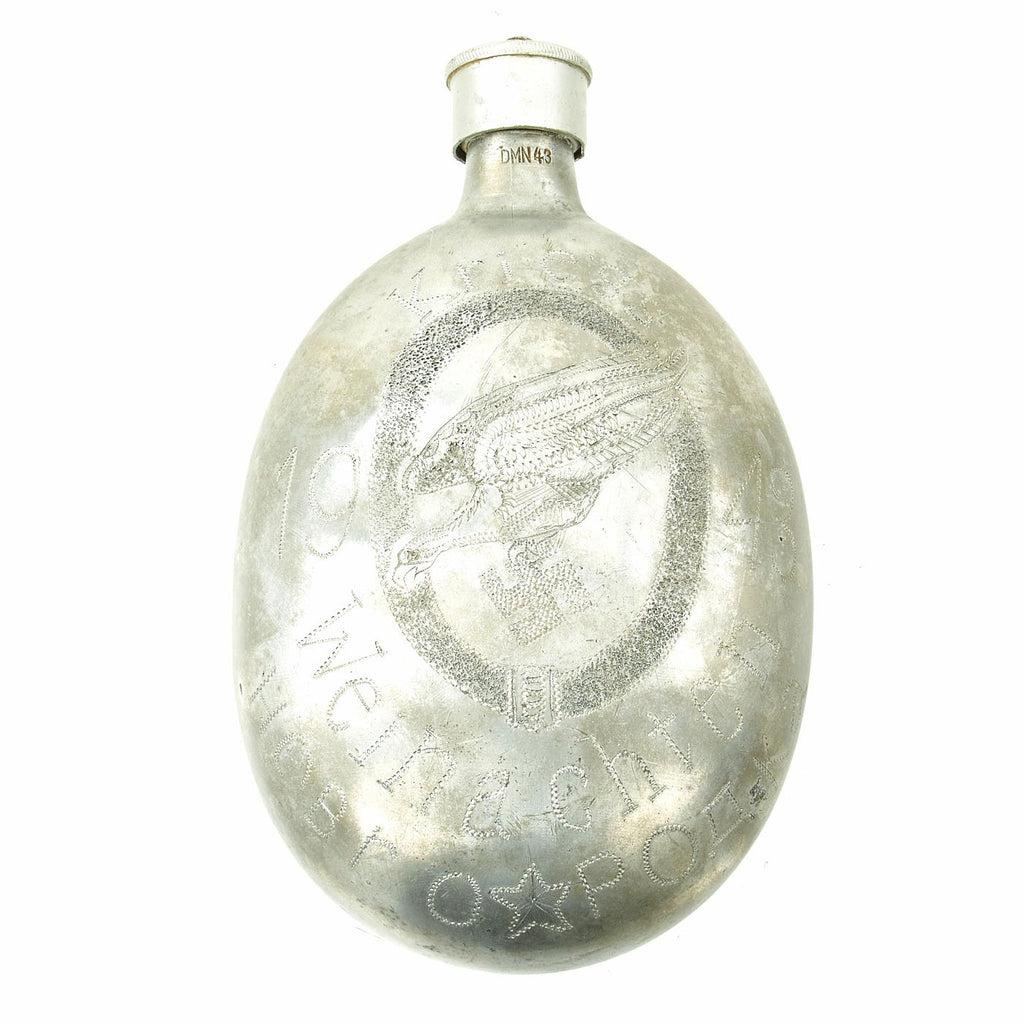Original German WWII Luftwaffe Paratrooper Trench Art M31 Canteen from Russian Front - dated Christmas 1943 Original Items