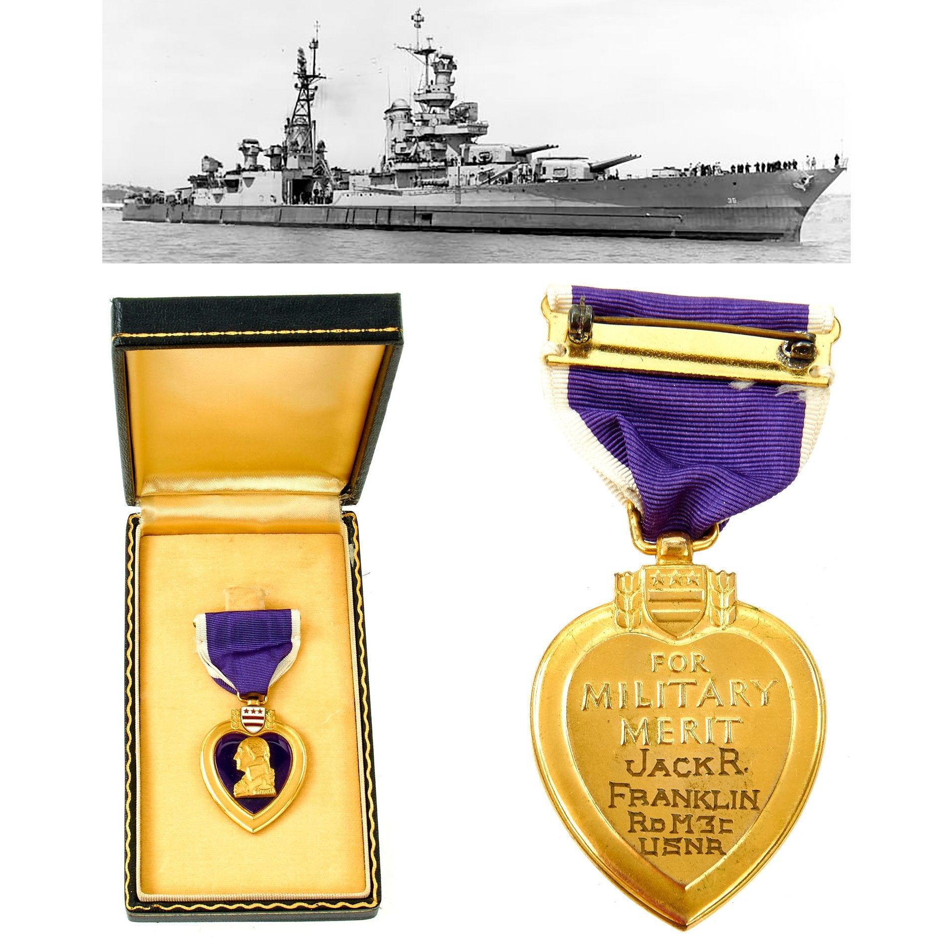Original U.S. WWII USS Indianapolis KIA Named Purple Heart Medal