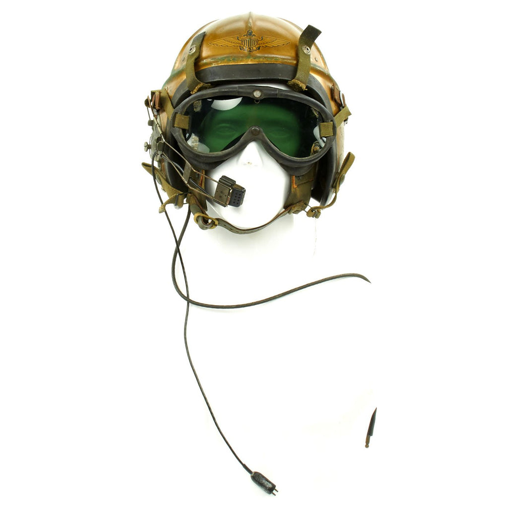 Original U.S. Navy 1950s Gentex H-4 Flight Helmet with Cloth Helmet, Boom Mic and Googles Original Items