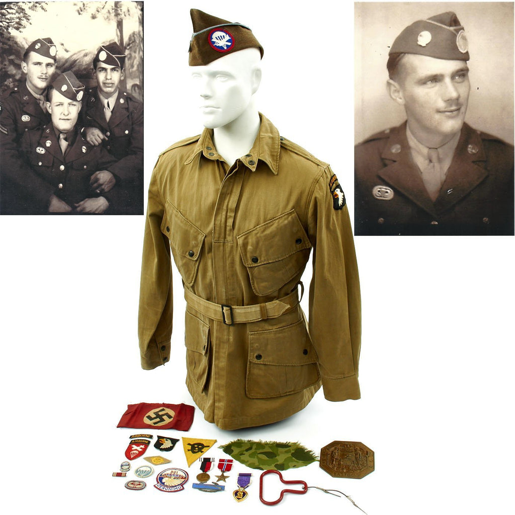 Original U.S. WWII D-Day 501 PIR Named M1942 Paratrooper Jacket Grouping - Sergeant Plisevich Original Items