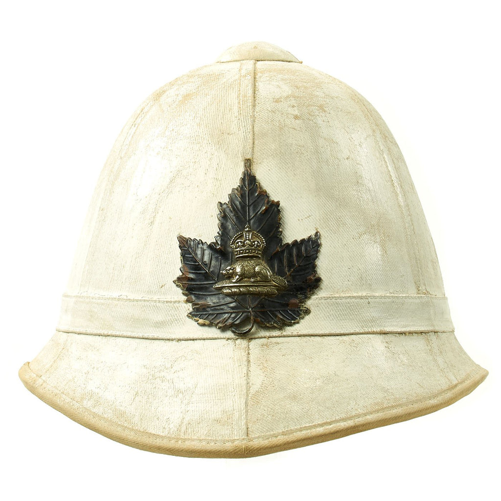 Original Late British Victorian P-1877 Colonial Canadian Police Sun Helmet with King's Crown Badge Original Items