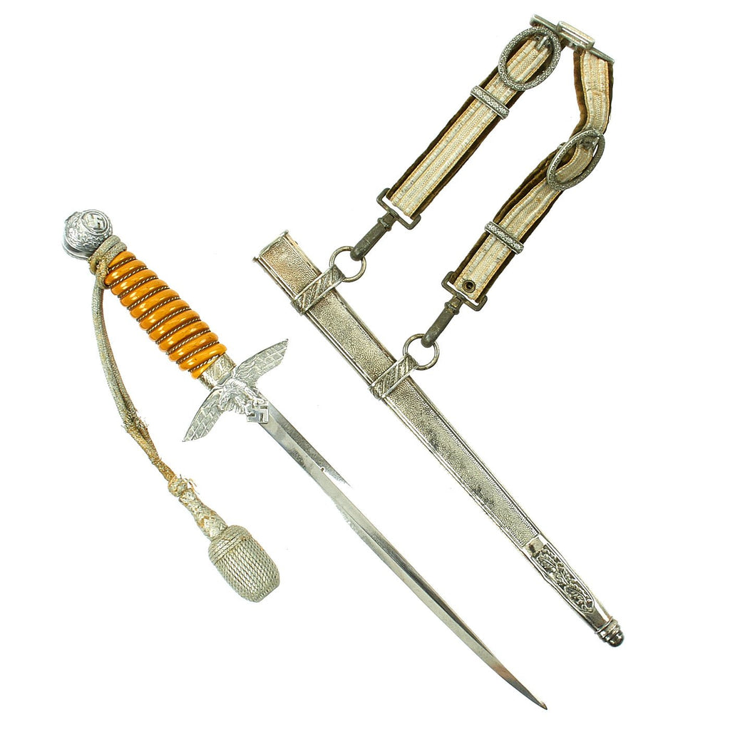 Original WWII German 2nd Model Luftwaffe Dagger with Portepee and Belt Hanger Original Items