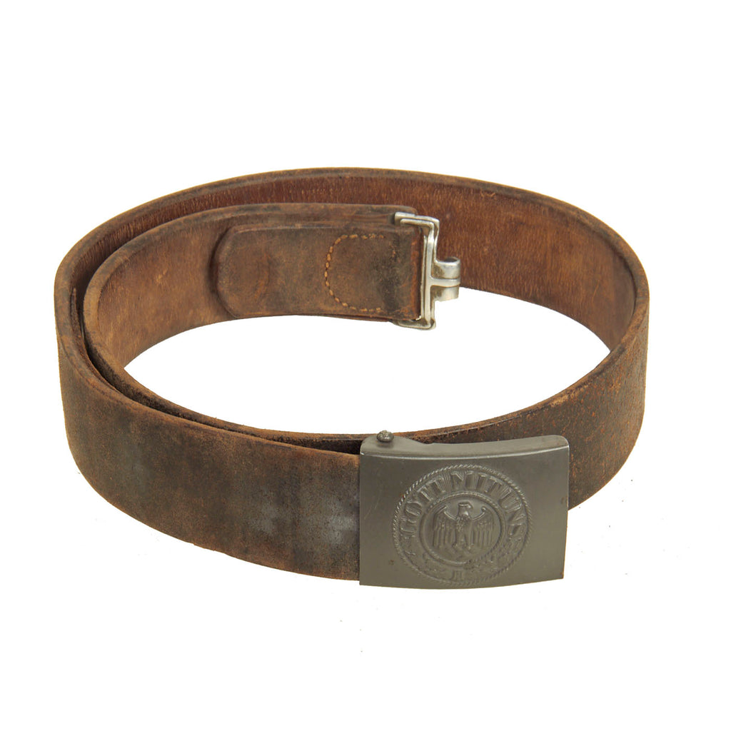 Original German WWII Heer Army Belt with Steel Buckle by Paul Cramer & Co. - RZM M4/44 Original Items