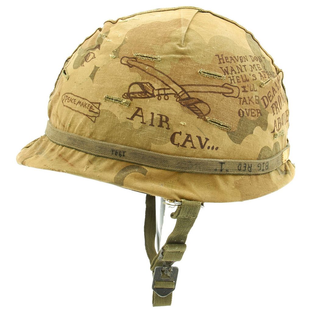 Original U.S. WWII Vietnam War M1 Air Cavalry Helmet with USMC 1959 Reversible Camouflage Cover Original Items