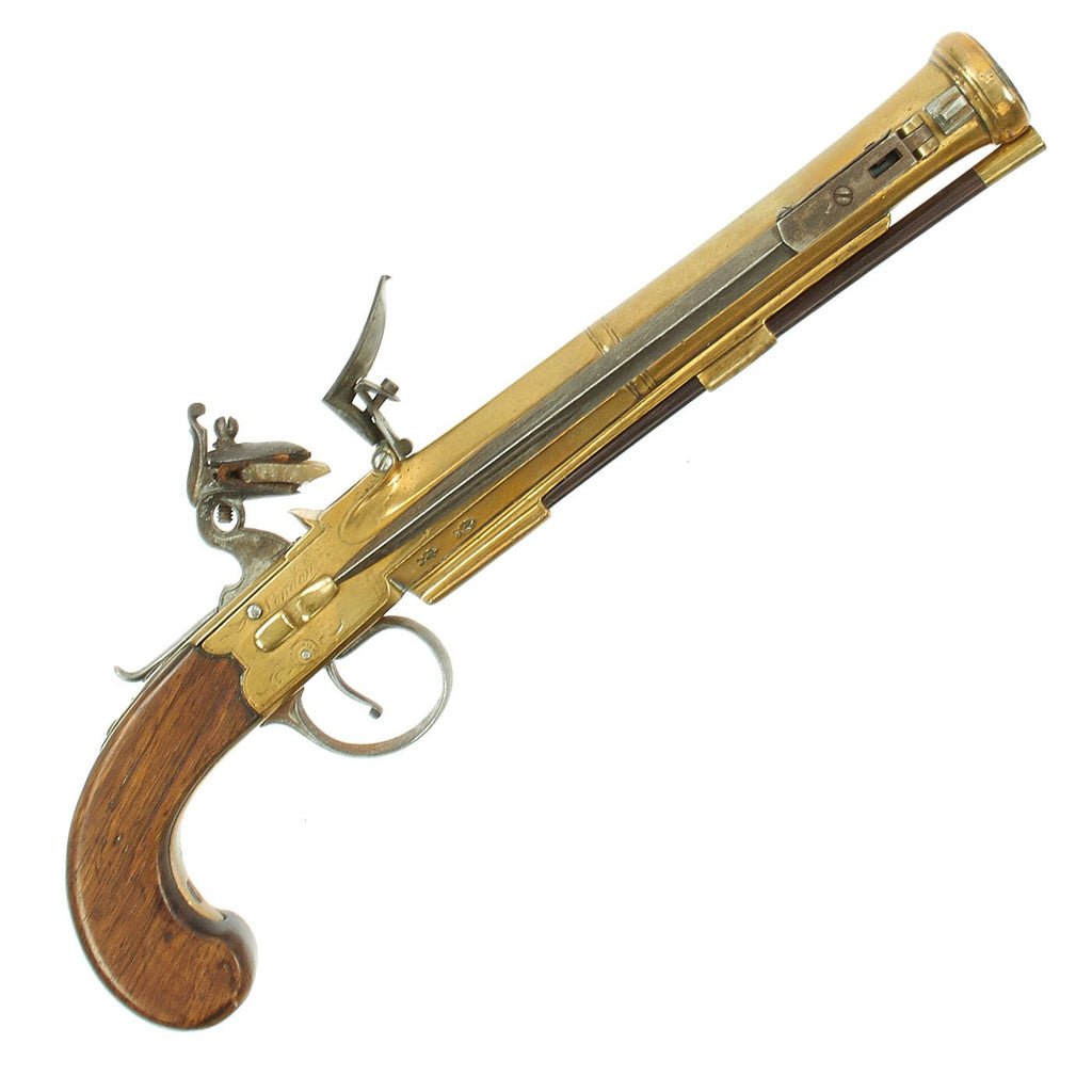 Original British Brass Barrel Flintlock Blunderbuss Pistol with Spring Bayonet by Bunney of London - c. 1790 Original Items