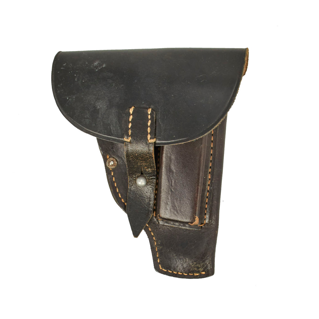 Original German WWII 6.35mm Pistol High Front Black Leather Police Holster by Otto Sindel - dated 1941 Original Items