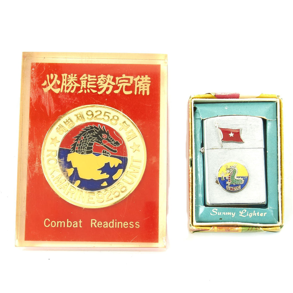 Original Vietnam War Republic of Korea 2nd Marine Brigade Presentation Lighter and Plaque Original Items