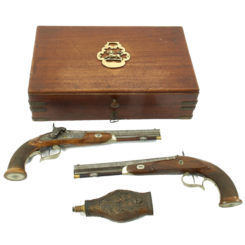 Original German Cased Pair of High-End Percussion Rifled Pistols by Klawitter of Herzberg with Accessories - c. 1835 Original Items