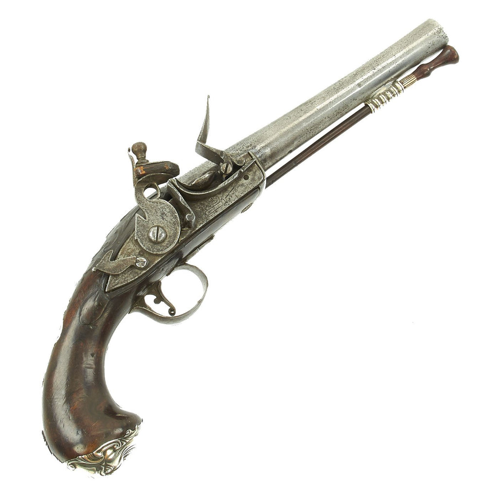 Original British 18th Century Queen Anne Doglock Silver Mounted Pistol by John Hall of London Original Items