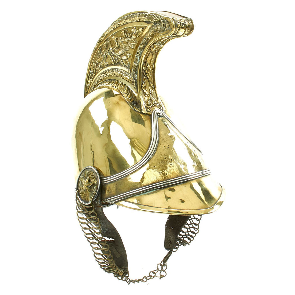 Original French Napoleonic Brass Carabinier Helmet later used as Pompier Fire Helmet Original Items