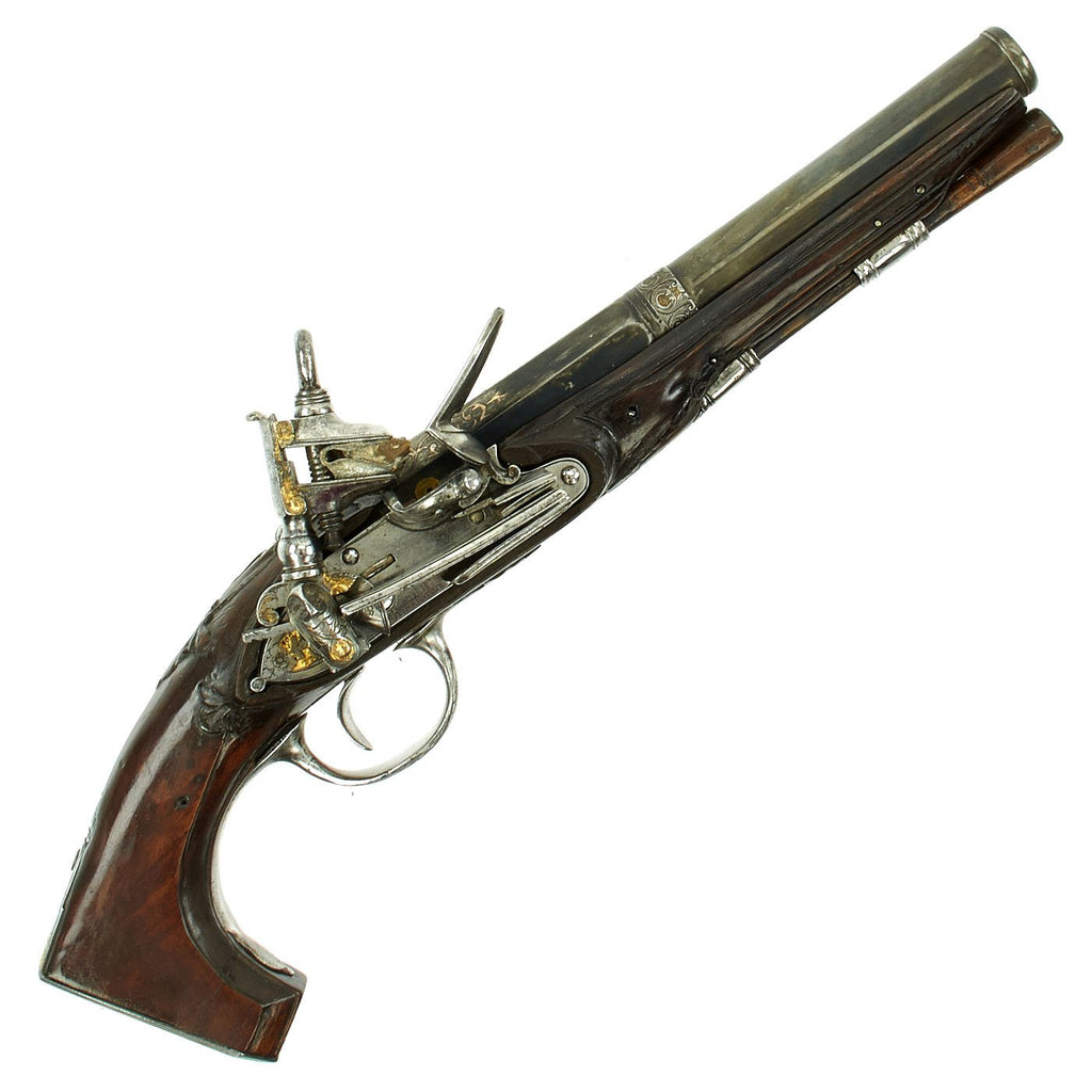 Original Spanish Miquelet Pistol by Jusepe Bustindui with Hook Butt and Silver Inlaid Barrel c. 1740-60 Original Items