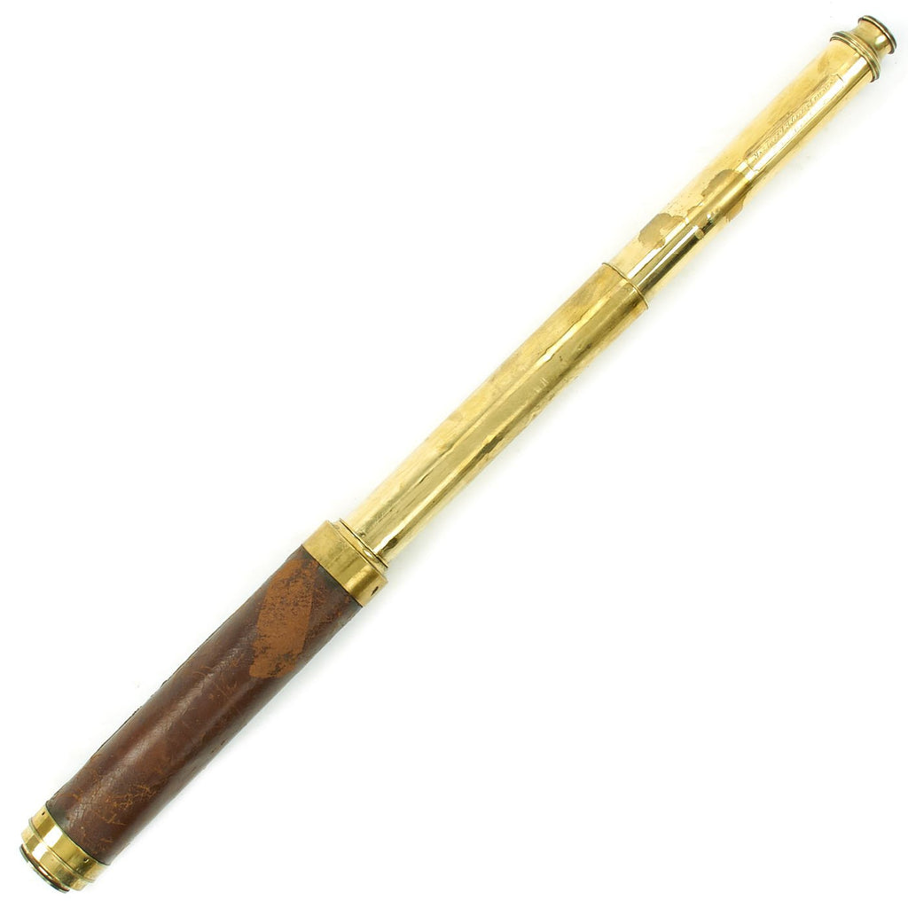 Original British Named Officer's Leather Covered Two Draw Brass Telescope by Dickman & Son c.1890 Original Items