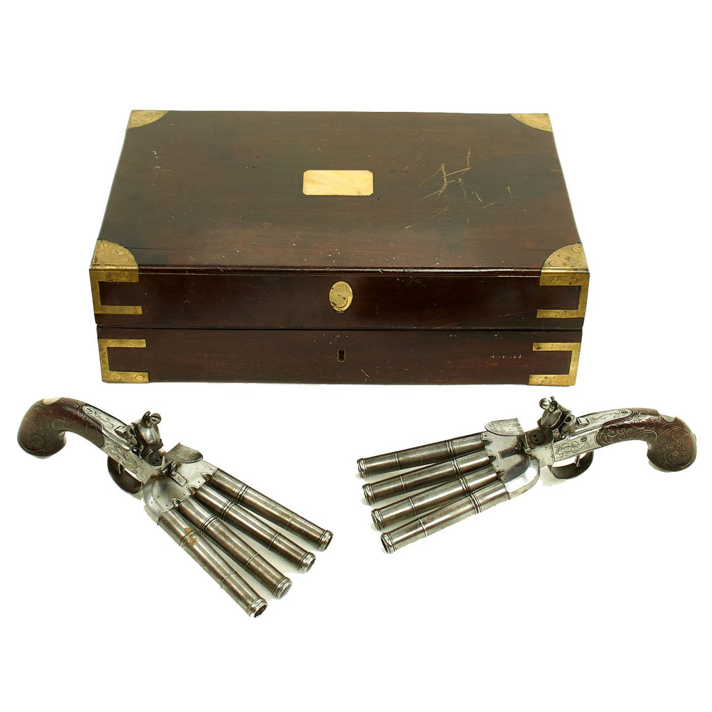 Original British Revolutionary War Era Cased Pair of Ducks Foot Pistols by Collis of Oxford - Circa 1782 Original Items