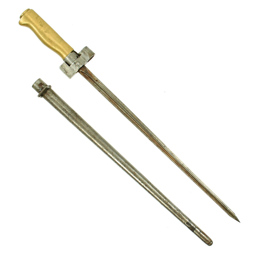 Original French WWI Lebel M.1886/93/16 Brass Handle Cruciform Shortened Épée Bayonet with Steel Scabbard Original Items