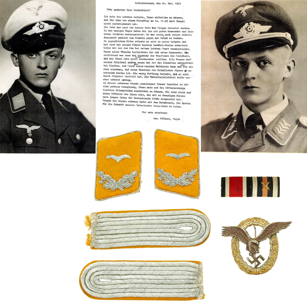 Original German WWII Luftwaffe Officer Pilot KIA Medal and Insignia Identified Grouping Original Items