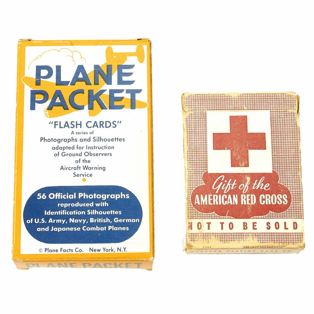 Original U.S. WWII Plane Identification Flash Cards and American Red Cross Playing Cards Set Original Items