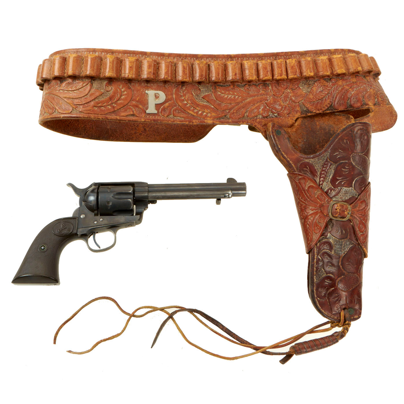 Tooled Genuine Leather Western Gun Holster – Right Hand, Belt OWB For Revolver/Pistol