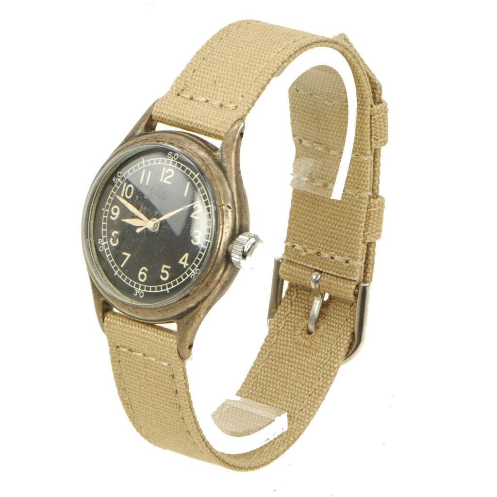 Original U.S. WWII 1943 Type A-11 USAAF Wrist Watch by Bulova with Rare Silver Case - Fully Functional Original Items