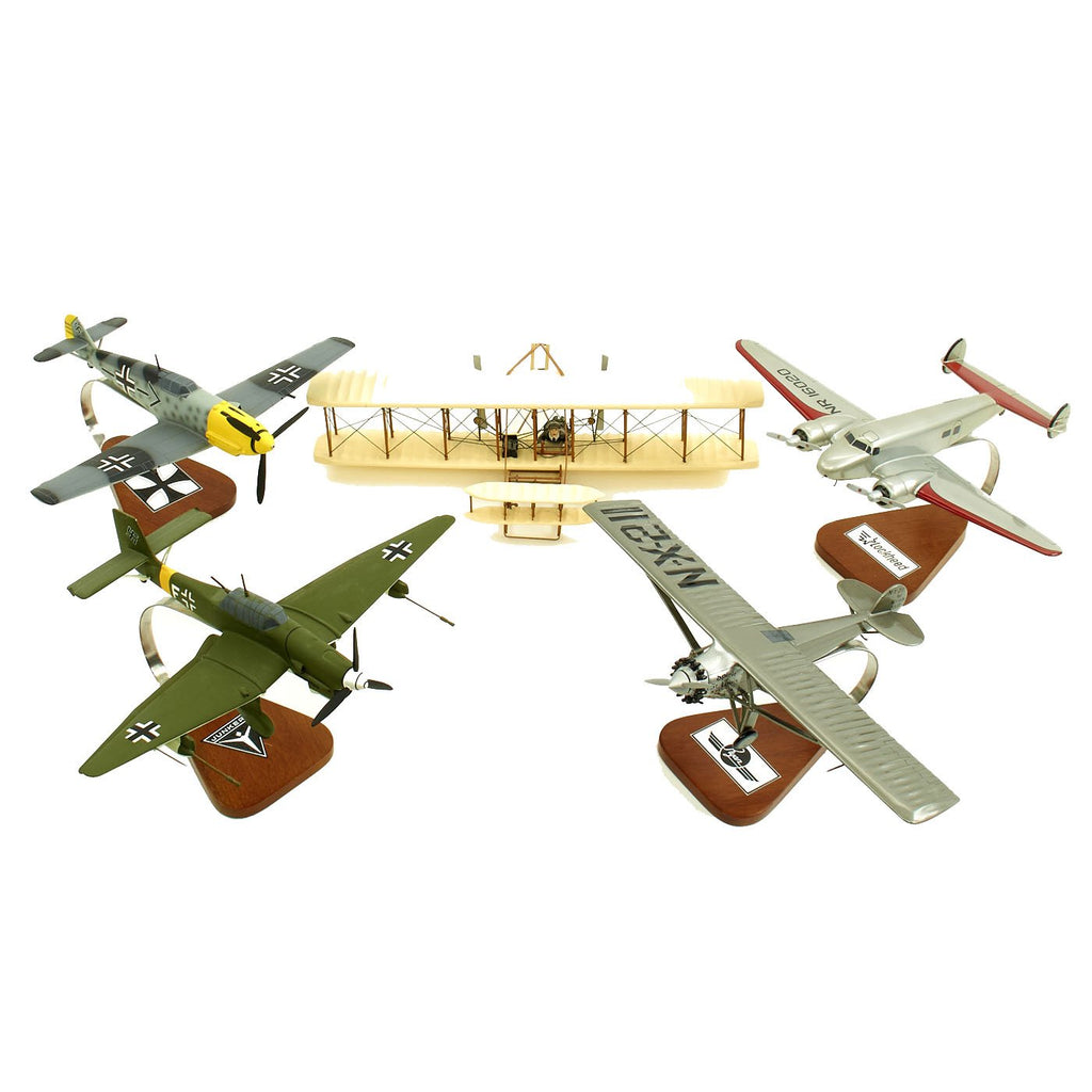 Wood 1/24 Model Airplane Collection - Junkers Ju 87, Messerschmitt Bf 109, Spirit of St. Louis, Lockheed Model 12 Electra Junior, Wright Flyer Original Items