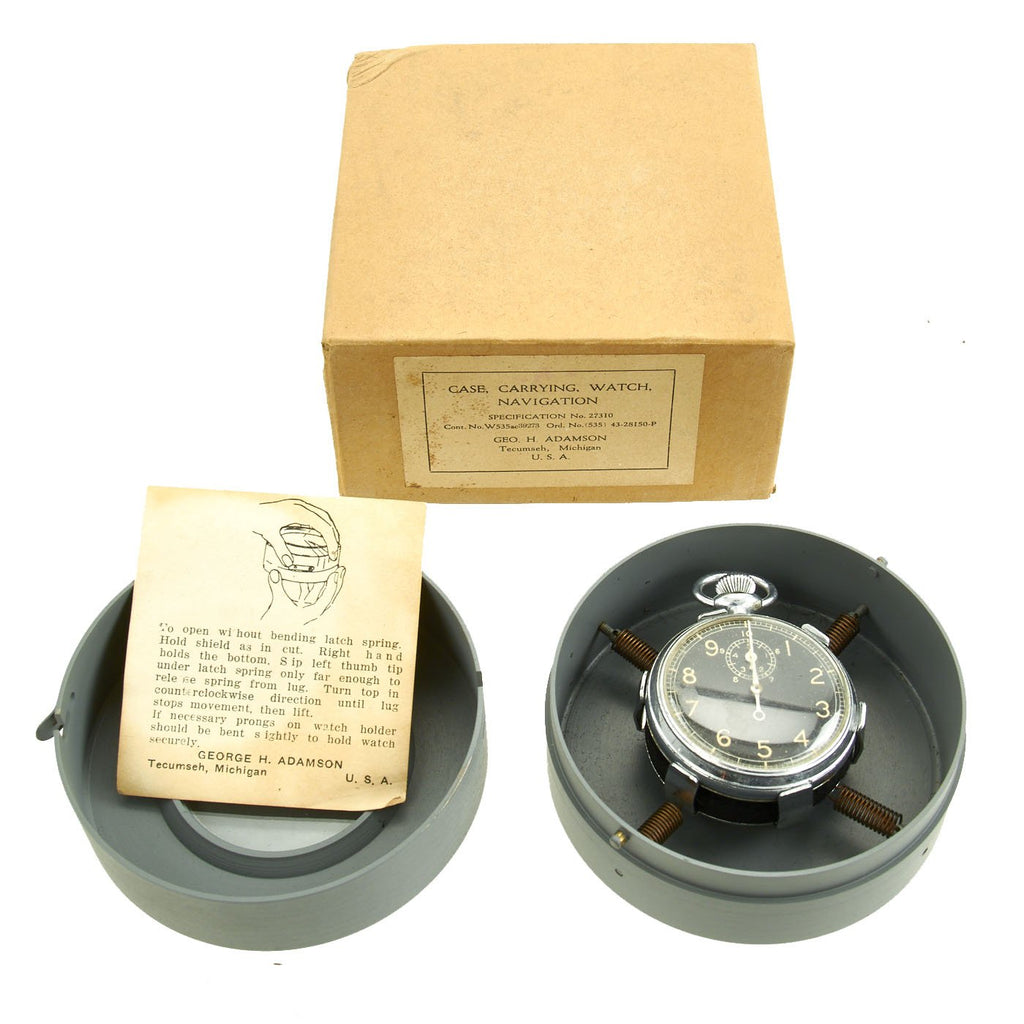 Original WWII U.S. A.A.C. Unissued Shock Absorbing Case for Navigation Pocket Watch with Type A-8 Watch Original Items