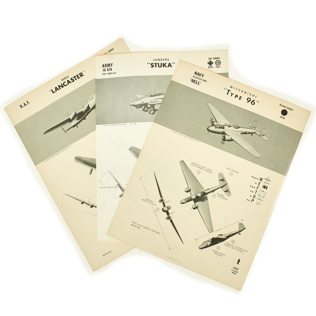 Original U.S. WWII Naval Aviation Training WEFTUP ID Posters - Set of Three - UK, Germany, Japan Aircraft Original Items