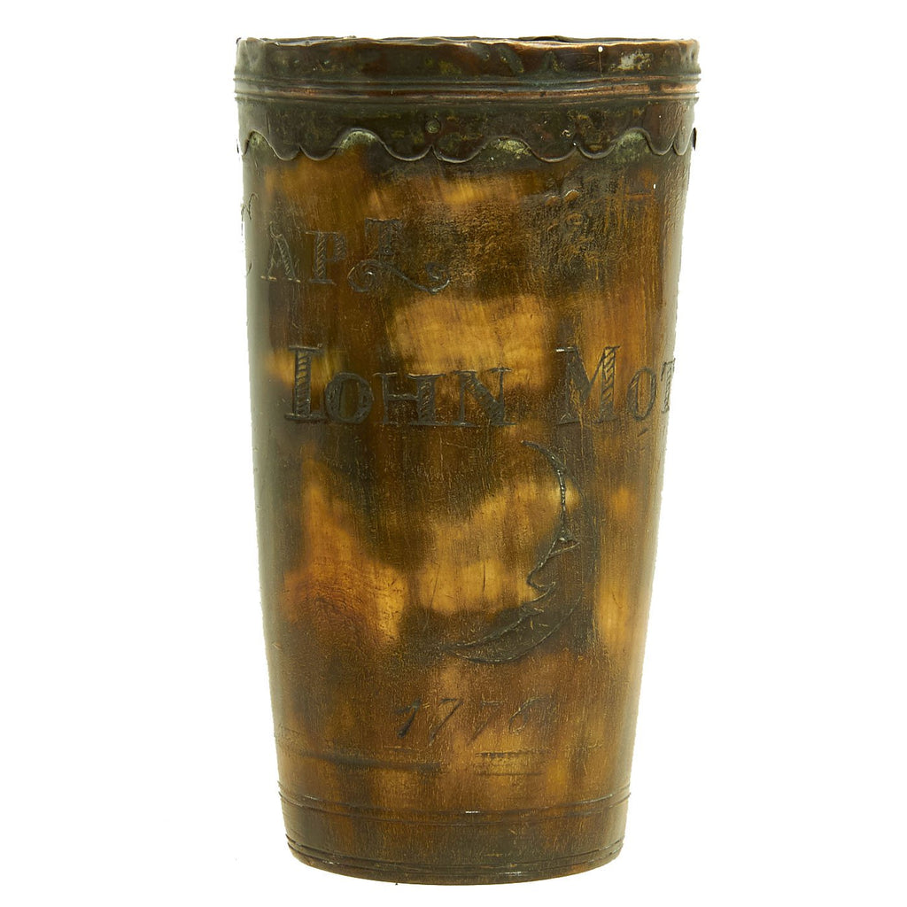 Original U.S. Revolutionary War Metal Lined Horn Drinking Beaker Engraved to Capt. John Mott, 3rd N.J. Regiment 1776 Original Items