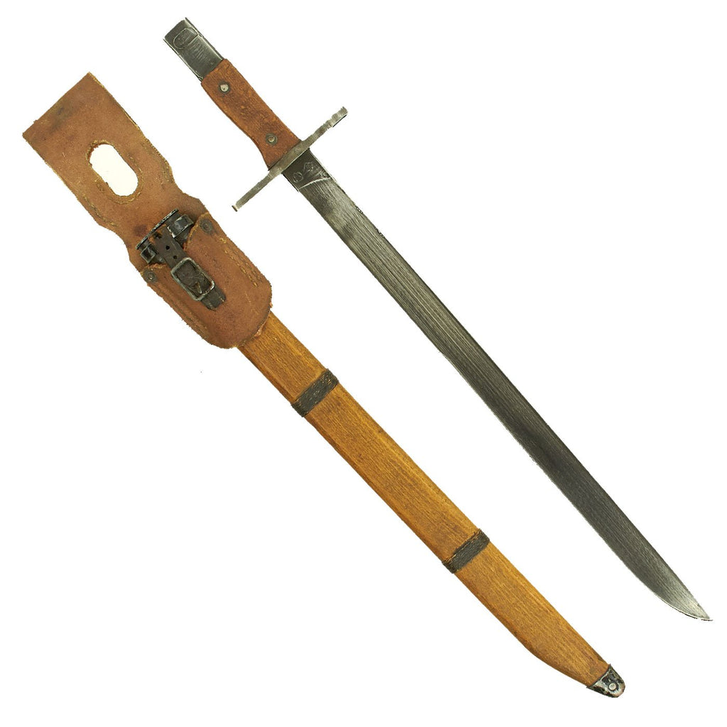 Original Japanese Late WWII Arisaka Type 30 Bayonet by Toyoda with Wooden Scabbard & Rubberized Frog Original Items