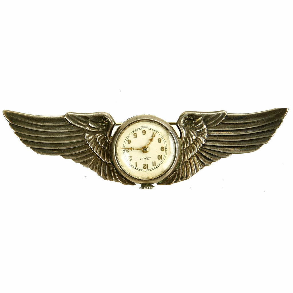 Original U.S. WWII Army Air Force Sterling Juarez Wings with Watch Center by Walter Lampl Original Items