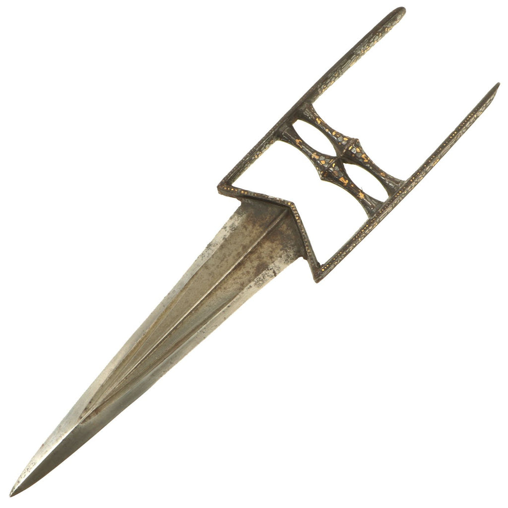 Original Indian 18th Century Wootz Steel Armor Piercing Katar Dagger with Gold & Silver Inlaid Handle - circa 1750-1780 Original Items