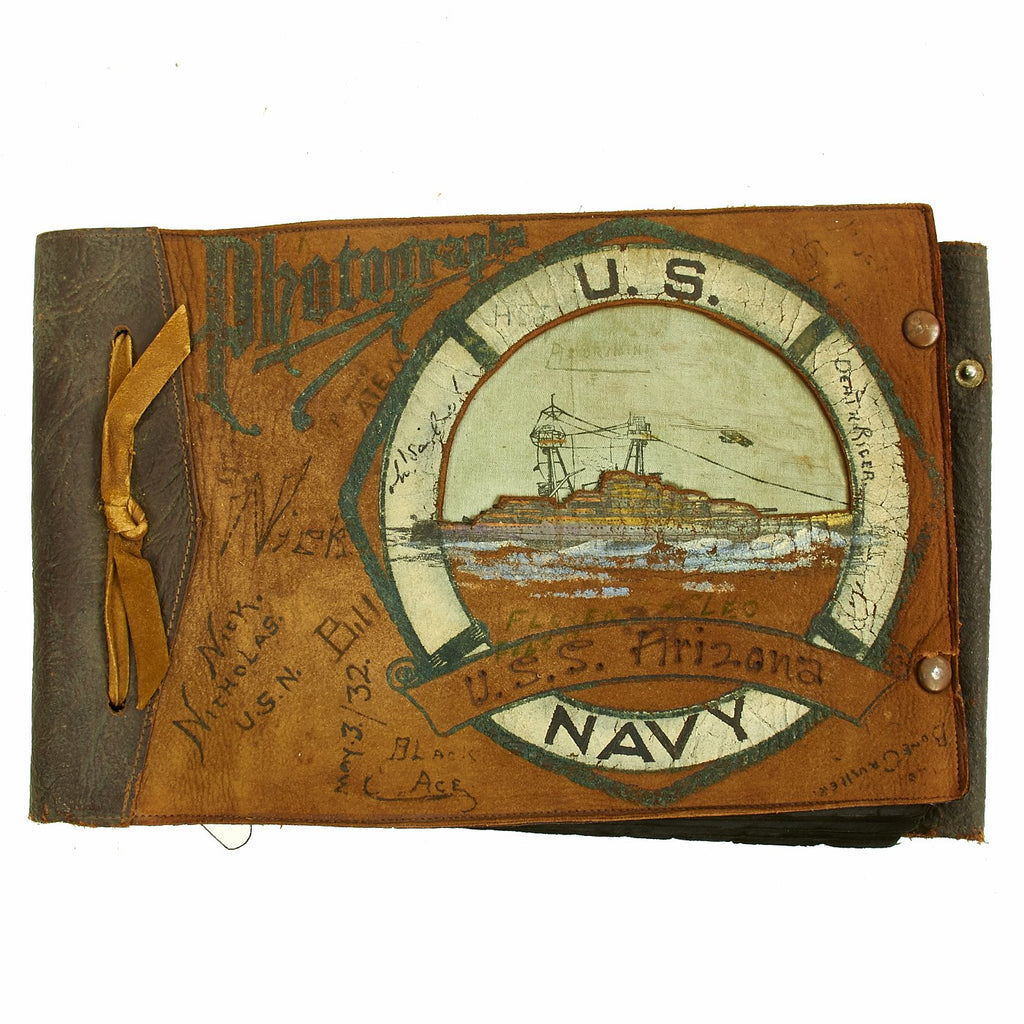 Original U.S. WWII USS Arizona Photo Album with Life Ring and Bow Gun Photographs Original Items