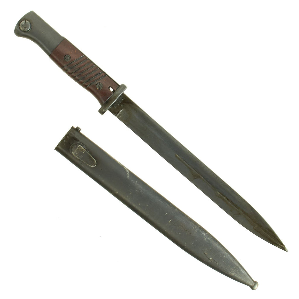Original German WWII 98k 1944 dated Bayonet by Mundlos with Scabbard - Matching Serial 5121 e Original Items