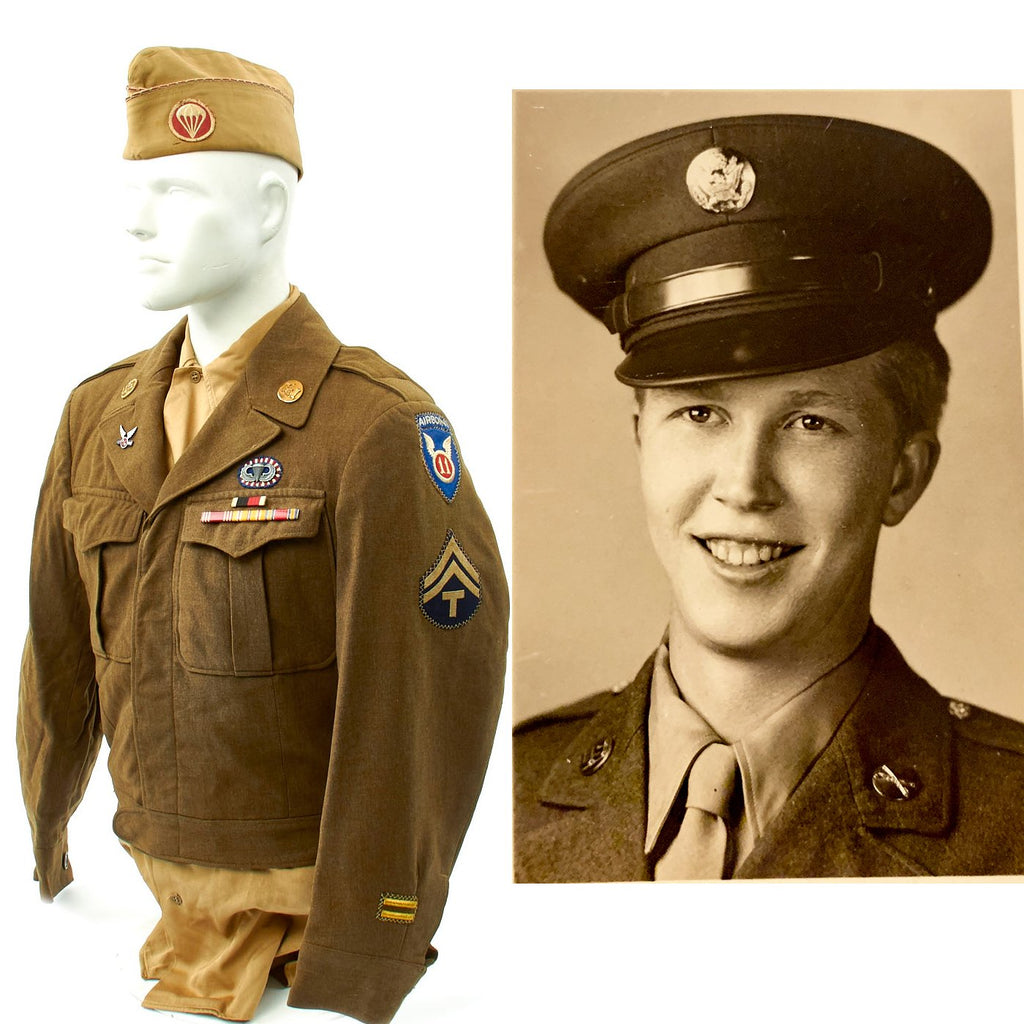 Original U.S. WWII 127th Airborne Engineer Battalion 11th Airborne Named Uniform Grouping Original Items